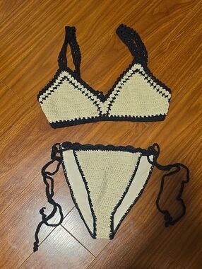 Crochet Bikini Set in Cream and Black